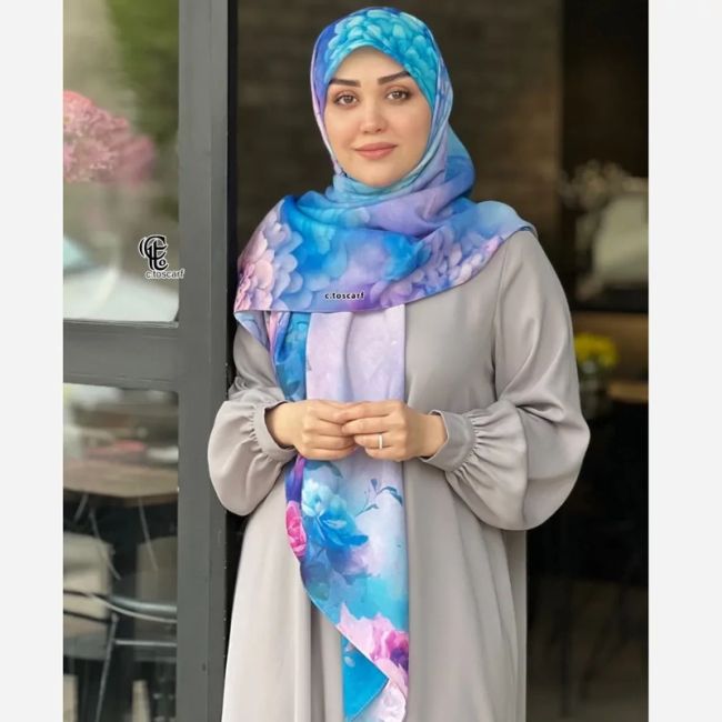 روسری نخ کاستوم طرح درنا سایز 140 صورتی چرخ دوز سیتو