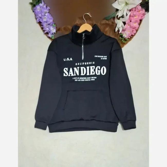 دورس نیم زیپ اسپرت زنانه پسرانه SANDIEGO جنس دورس سه نخ گرم بالا درجه یک رنگ مشکی سبز زیتونی فری سایز