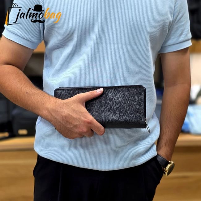 کیف دسته چک چرم طبیعی گاوی مردانه با جای کارت و موبایل (2)