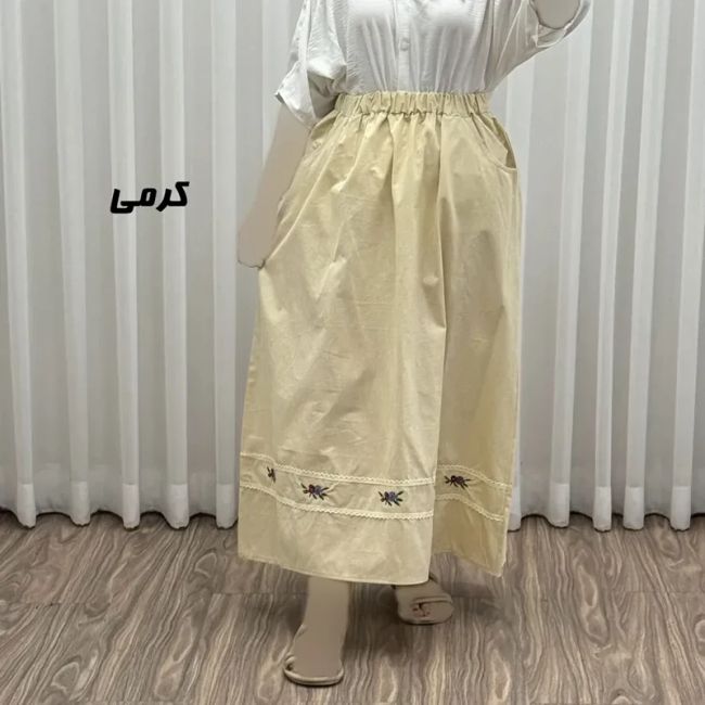 دامن لینن نچرال گلدوزی شده زنانه فری سایز مناسب تا 46