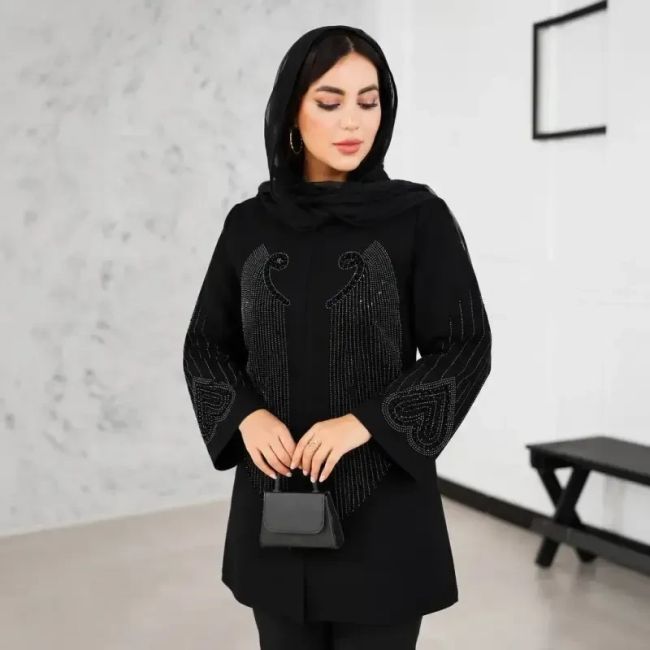 کت مجلسی قلب شانتون اندونزی مشکی نگین کوبی و مروارید کوبی شده