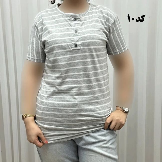 تیشرت H&M راه راه دکمه نما نخ پنبه چهارفصل زنانه و دخترانه تنخور راحت سایز بزرگ
