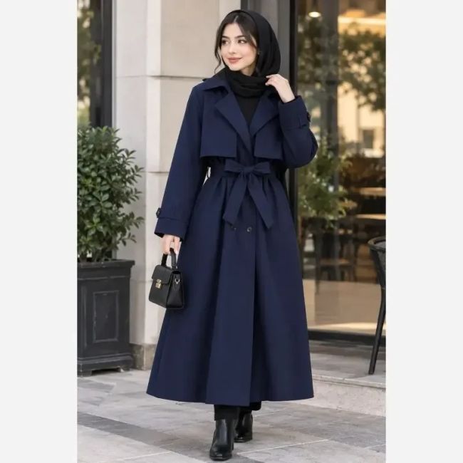 ترنچ کت زنانه کتان TC کجراه مدل ماریا قد 120 سایز 36 تا 54