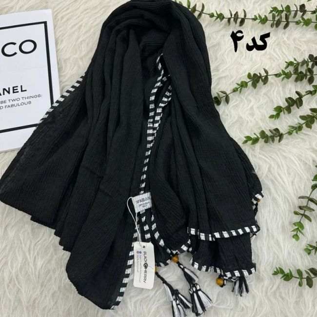 شال نخی بلک چری دور گان دوزی گد 949 قواره 220*80 سانت بدون آبرفت و چروک