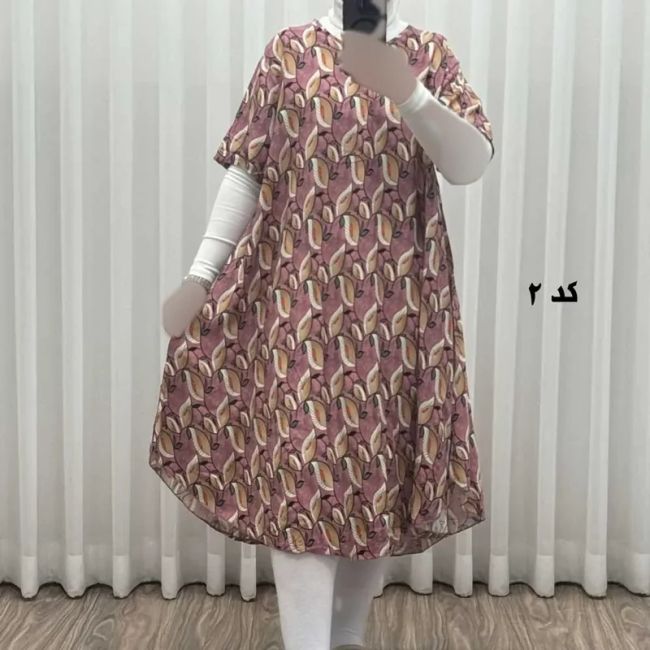 پیراهن ساحلی زنانه نخی آستین کوتاه فری سایز مناسب تا سایز 52 (3)