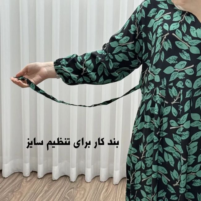 پیراهن نخی گلدار برگ فری سایز تا 46 سوپر نخ خارجی چهارفصل زنانه شیک راحت سایه نمیندازد کمربند دارد