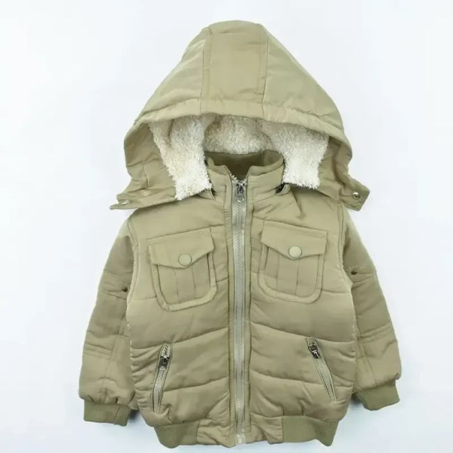 کاپشن پسرانه چهار جیب کرم خزدار پاییزه و زمستانه