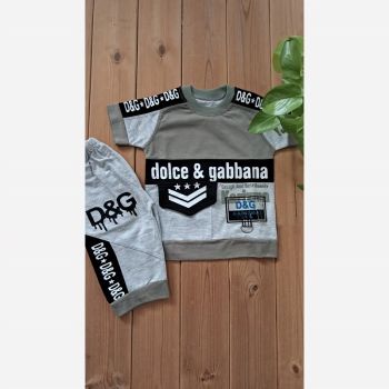 ست تیشرت و شلوارک پسرانه طرح D&G جنس پنبه یک رو و ملانژ