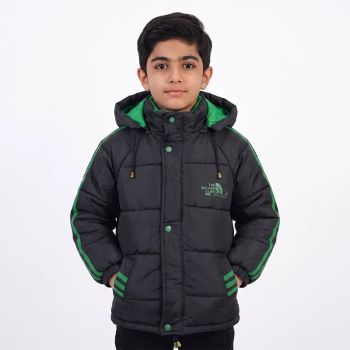 کاپشن پسرانه مشکی شمعی آستر خز کلاه دار پاییزه و زمستانه