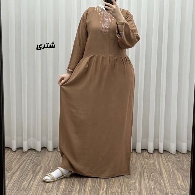پیراهن ساحلی نخی زنانه مدل آتریسا فری سایز مناسب تا سایز 48 بهمراه کمربند