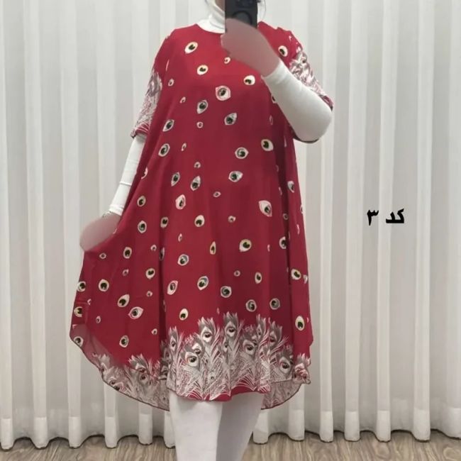 پیراهن ساحلی زنانه نخی آستین کوتاه فری سایز مناسب تا سایز 52 (2)