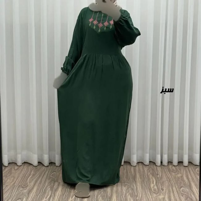 پیراهن ساحلی نخی گلدوزی شده مدل میلان فری سایز مناسب تا 46 با کمربند