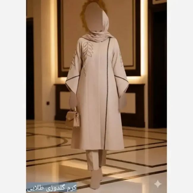 مانتو گلدوزی شده مدل رویسا پارچه شانتون اسلپ قد 109 سانت