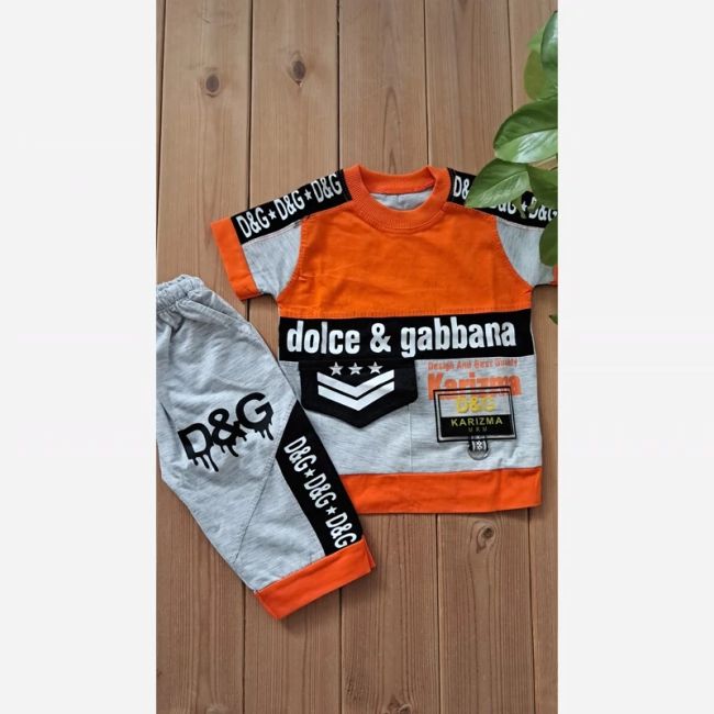 ست تیشرت و شلوارک پسرانه طرح D&G جنس پنبه یک رو و ملانژ