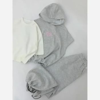ست 3 تیکه وست شلوار و تیشرت مدل راینا جنس دورس حوله ای توکرکی فریسایز