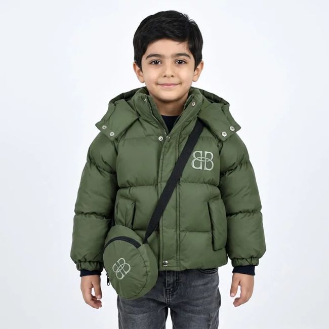 کاپشن باکسی پفکی پسرانه سبز