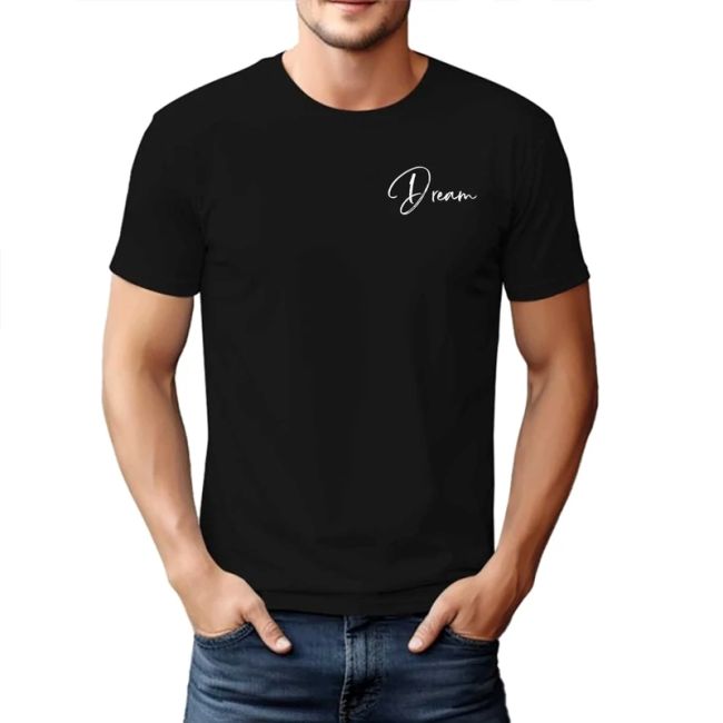 تیشرت آستین کوتاه مشکی مردانه طرح 8987dream جنس پنبه سوپر خنک چهار فصل بدون آبرفت و رنگ دهی