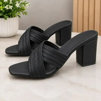 صندل زنانه پاشنه پهن مدل کراس چرم صنعتی ارتفاع پاشنه 5 سانت رنگ مشکی و سفید