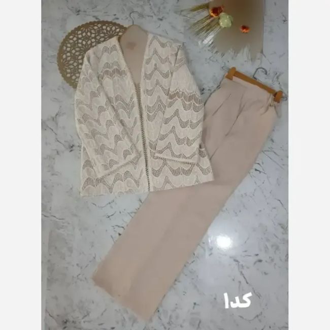 کت و شلوار مجلسی زنانه جنس گیپور دانتل و شلوار مازراتی رنگبندی سایزبندی