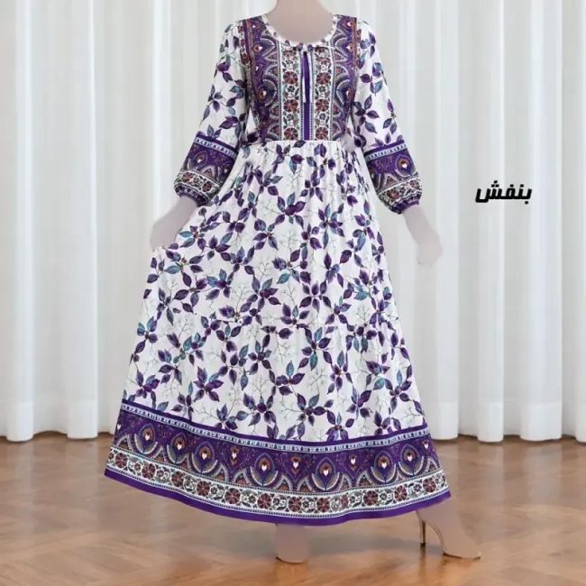 پیراهن ساحلی زنانه حاشیه دار برگ فری سایز نخی کمربنددار