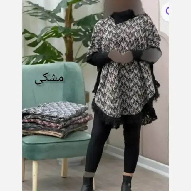 پانچ بافت طرح برگی پالتو آستین کشبافت فری سایز