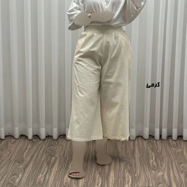 شلوار واید لنین زنانه فری سایز مناسب تا سایز 46