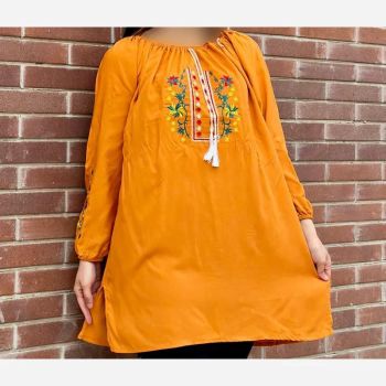 تونیک نخی گلدوزی شده زنانه طرح مریلا فری سایز مناسب تا 52 همراه با کمربند