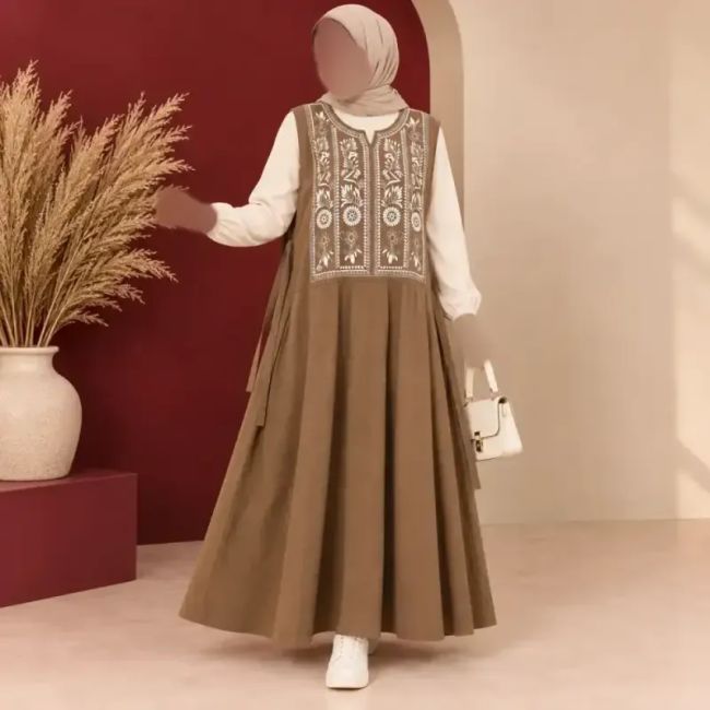 پیراهن ساحلی زنانه حلقهای لینن یقه چاپ الهه فری سایز کمربنددار