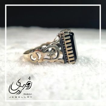 انگشتر مردانه نقره روس با سنگ عقیق مشکی