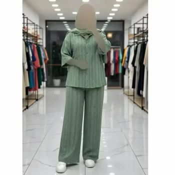 ست شومیز شلوار کتیبه زنانه جنس شانتون خنک فری سایز 38 تا 50