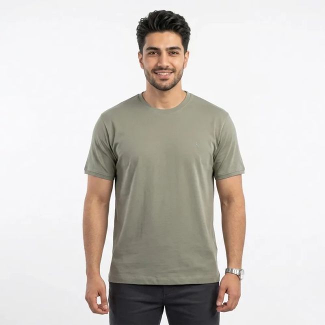 تیشرت بیسیک مردانه یقه گرد پنبه خالص رنگ عدسی کد 11856