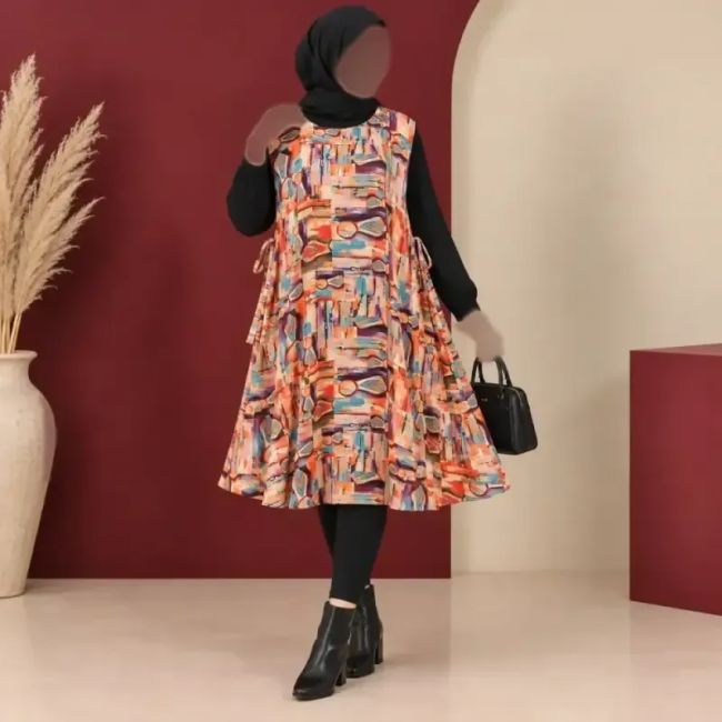 پیراهن ساحلی زنانه حلقهای کوتاه نخی کلوش فری سایز با کمربند