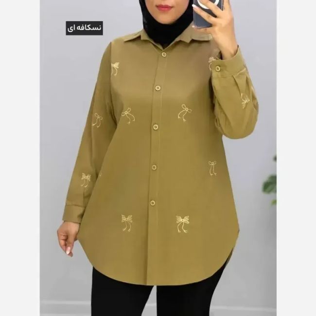 مانتو گلدوزی پاپیون لینن فری سایز نیمه کیمونو