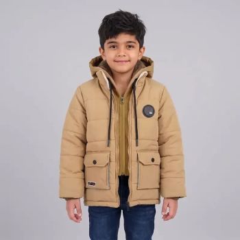 کاپشن پسرانه برزنتی جلو دو زیپ کرم