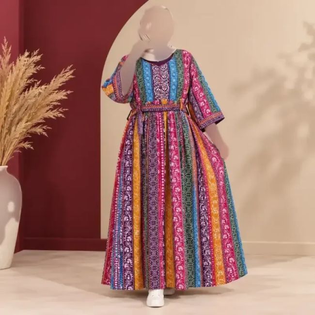 پیراهن ساحلی زنانه هندی سنتی مدل پنجابی فری سایز با کمربند جنس نخ وارداتی