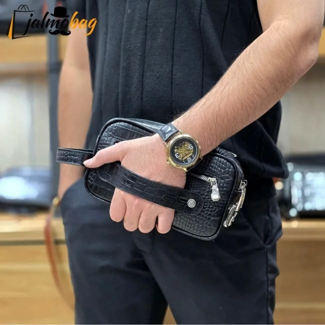 کیف دستی چرم طبیعی چرم ظفر دو خانه 21 سانتی متری