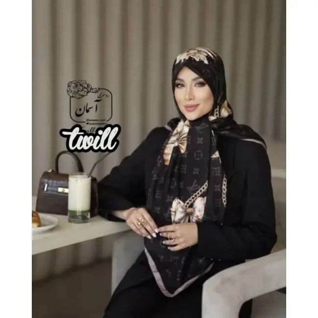 روسری ساتن ابریشم طرح زمرد قواره 140 توییل مجلسی