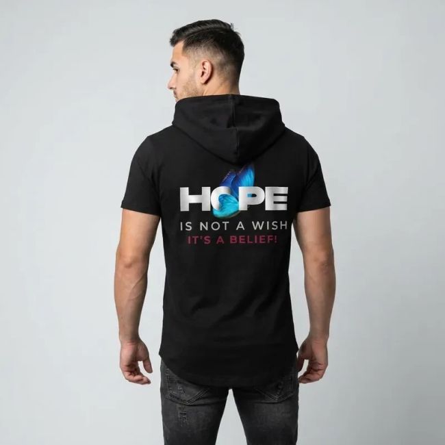 تی شرت مردانه آستین کوتاه الیاف نخی کلاهدار مدل HOPE