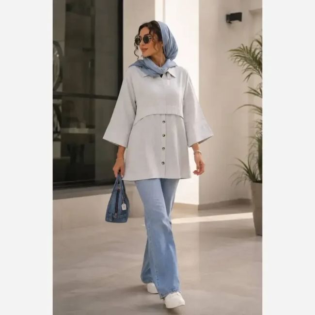 تونیک زنانه لینن مدل پری سایز 38 تا 48