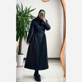 پالتو چرم زنانه بلند مدل اتوسا رنگ قهوه ای و مشکی سایز 36 تا 46