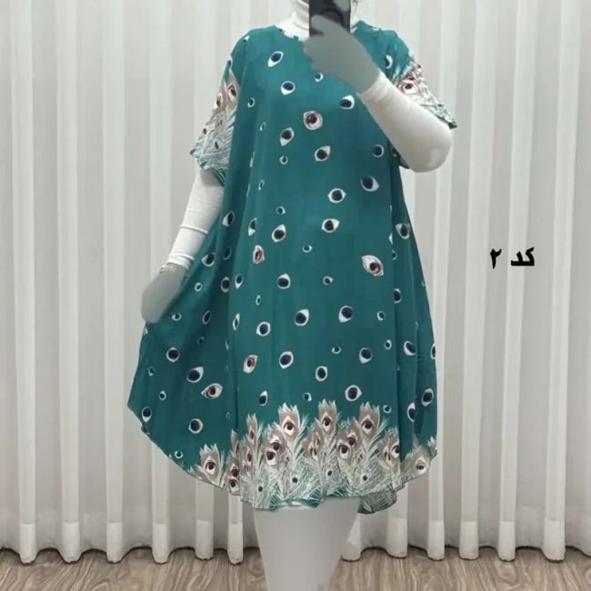 پیراهن ساحلی زنانه نخی آستین کوتاه فری سایز مناسب تا سایز 52 (2)
