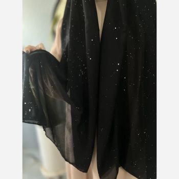 شال کرپ مشکی اکلیلی شیفون وارداتی سایز 70 در 198