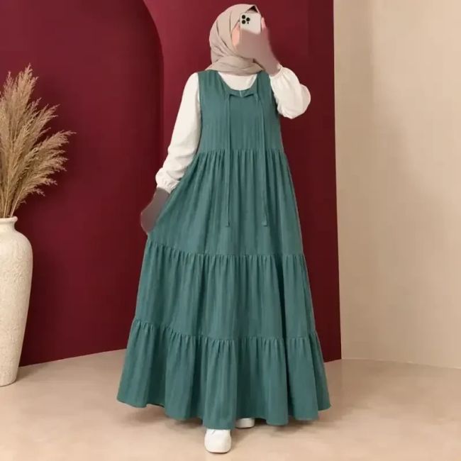 پیراهن ساحلی حلقه ای بلند زنانه نخ لینن چیندار دکمهدار