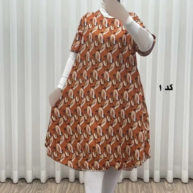 پیراهن ساحلی زنانه نخی آستین کوتاه فری سایز مناسب تا سایز 52 (3)