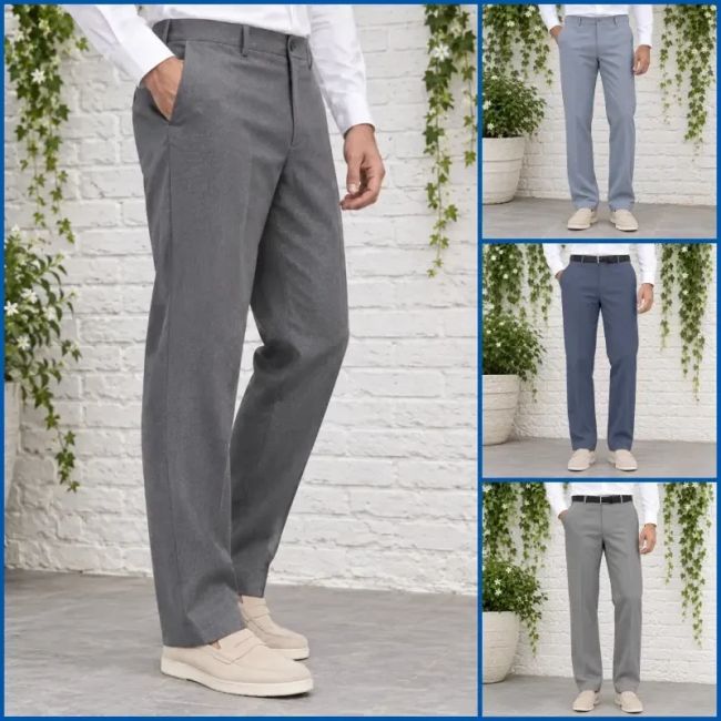 شلوار پارچه ای مردانه راسته کلاسیک نخی پارچه f رنگ ثابت سایز 42 تا 54