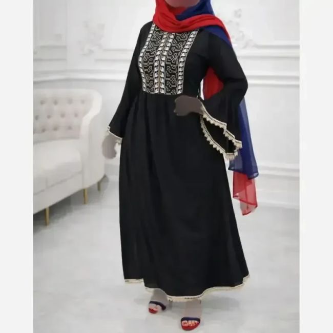 ساحلی مشکی آستین کلوش زنانه نخی درجه یک هندی