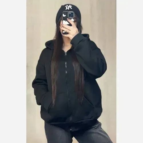 سویشرت زنانه جلو زیپ دار دورس تو کرکی مشکی
