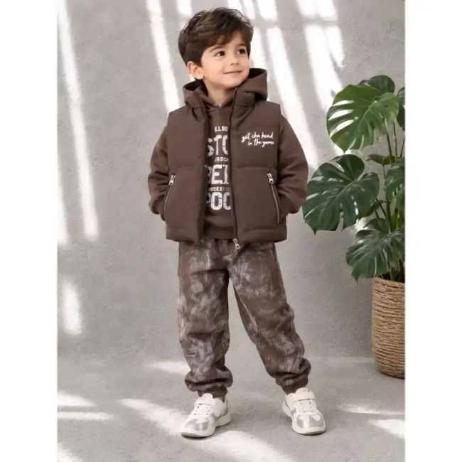 سه تیکه هودی پافر و جاگر اسپرت بچگانه سایز 35 تا 50