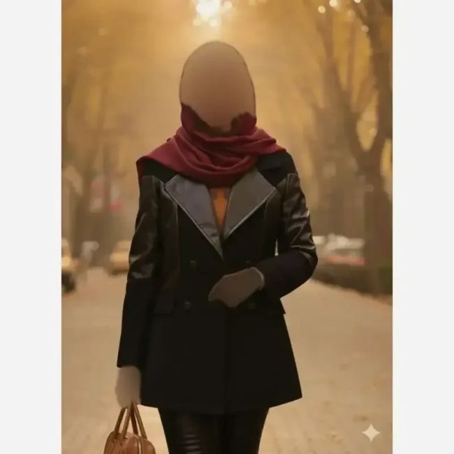 کت پاییزه زنانه توئیت و چرم آستردار مدل رویا سایز 38 تا 50