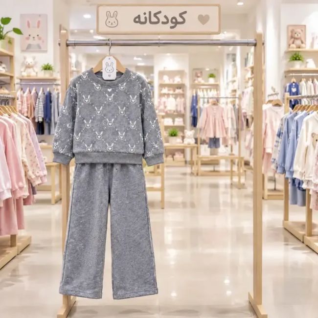 بلوز شلوار دخترانه طوسی ملانژ گلکسی سایز 2 تا 8 سال